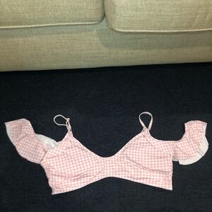 Juicy Couture Pink & White Plaid Off The Shoulder Padded Bikini Top Size XL